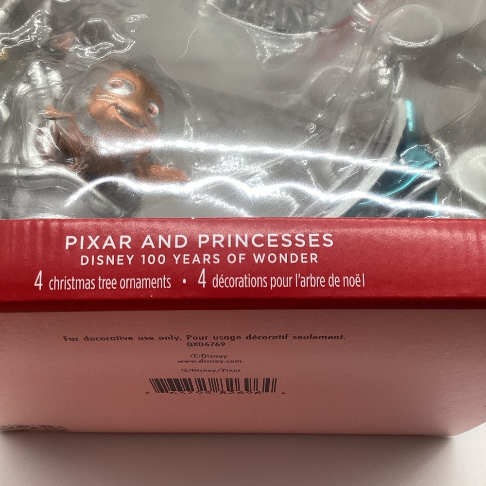 Hallmark Keepsake Disney 100 Pixar & Princesses 4 Ornament Set 2023 QXD6769 NEW - Picture 2 of 8